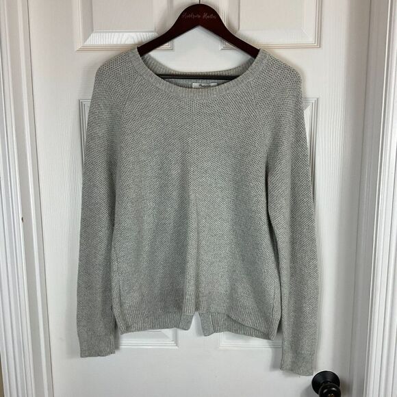 Madewell Province Gray Size M Cross Slit Back Pullover Crew Neck Cozy Sweater N3 - Picture 2 of 12